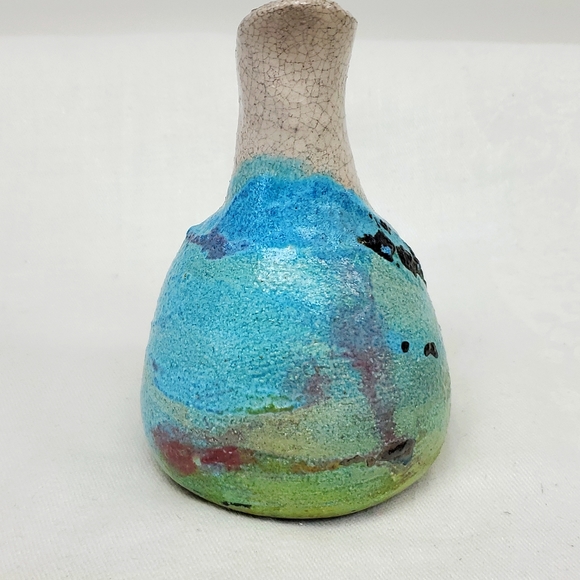 Raku art pottery handmade  5” bud vase - Picture 4 of 9